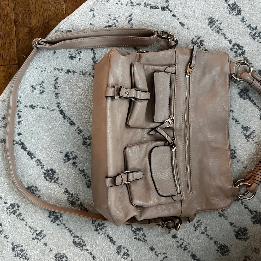 Taupe Leather Shoulder Bag